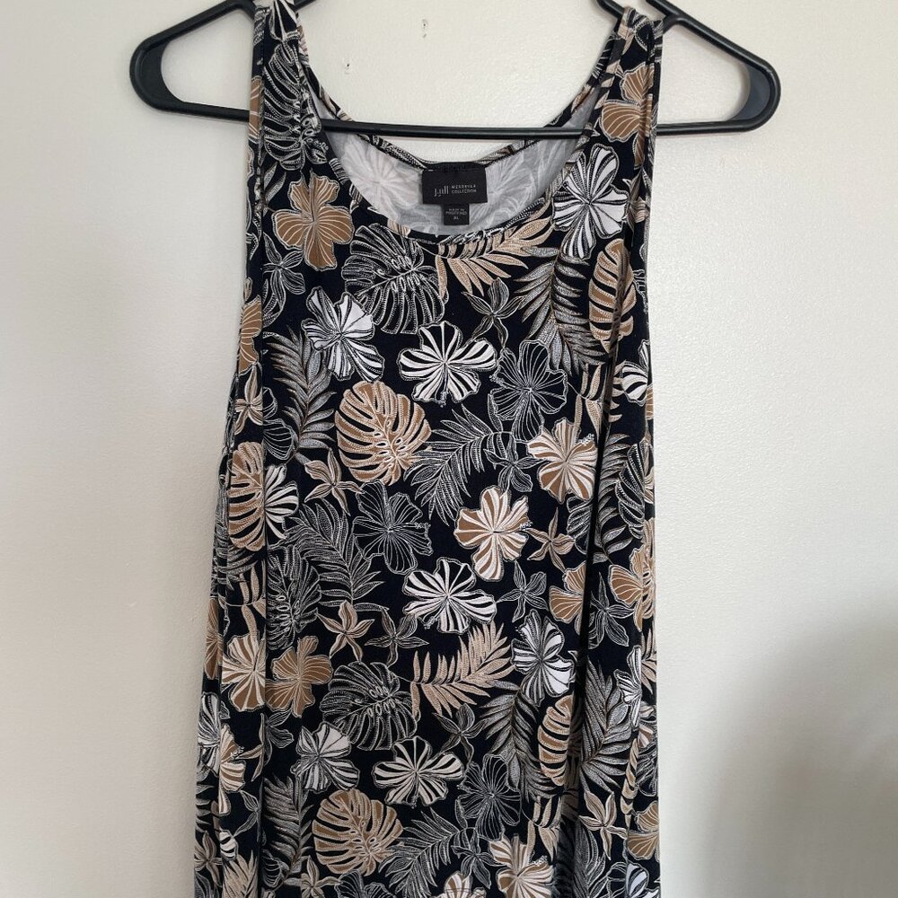J. Jill Black Tank Top with Cream and White Floral Print